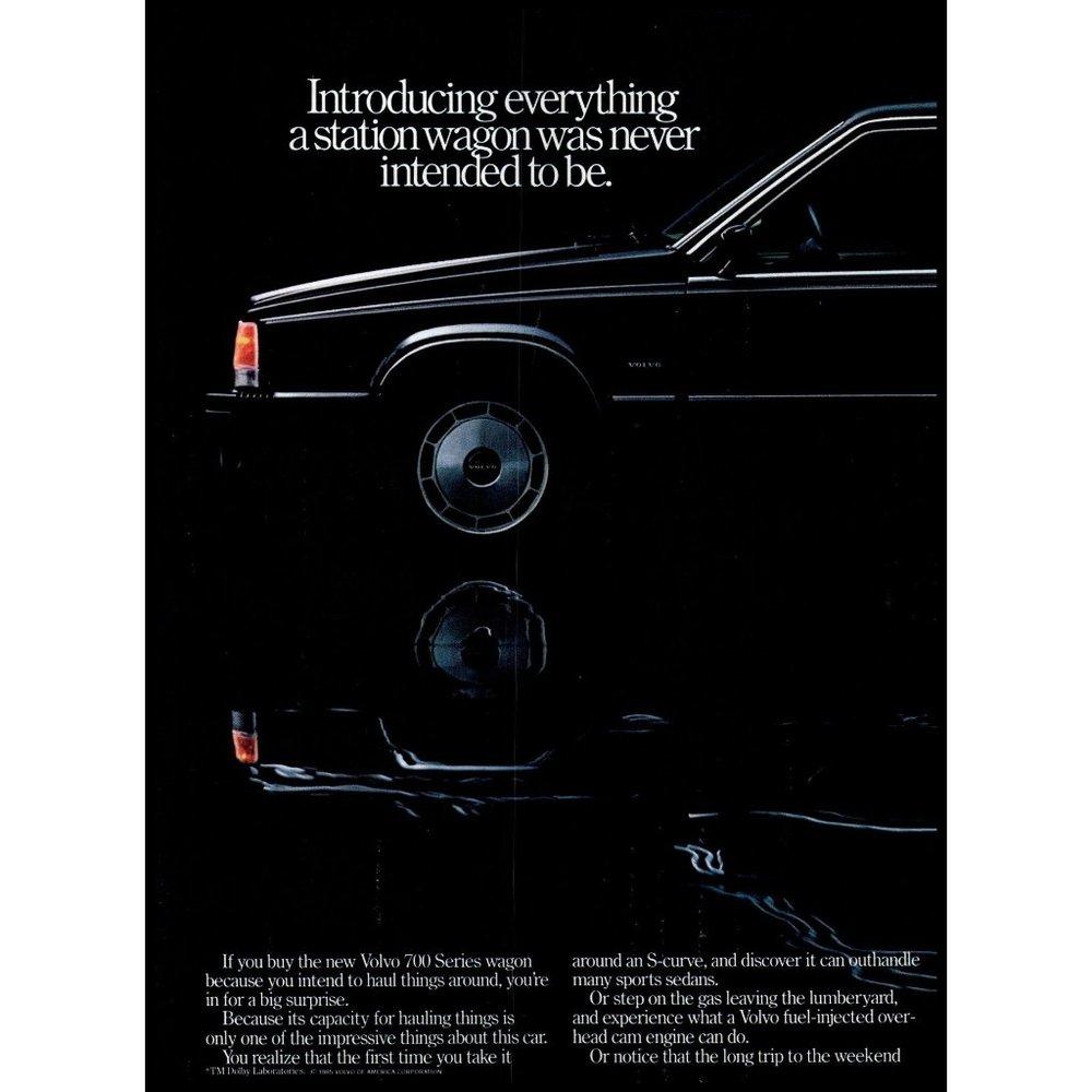 1985 Volvo 700 Sports Station Wagon 2 Page Vintage Print Ad Man Cave Wall Art